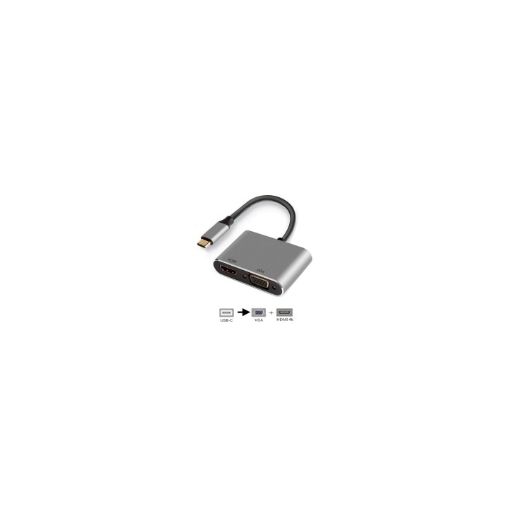 Ewent EW9700 adaptador de cable de vÍ­deo 0,15 m USB Tipo C HDMI + VGA (D-Sub) Negro, Plata
