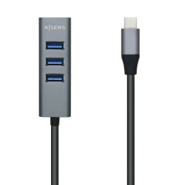 AISENS Hub USB 3.1 USB-C, USB-C/M - 4x Tipo A/H, Gris, 10 cm