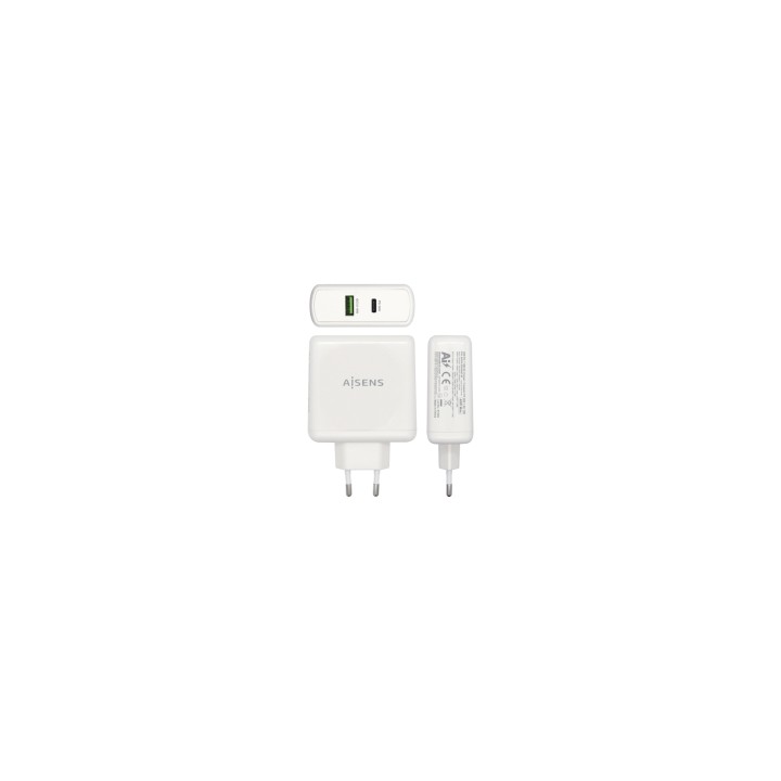 AISENS Cargador 48 W, 1x USB-C PD3.0 30 W, 1x USB-A QC3.0 18 W, Blanco