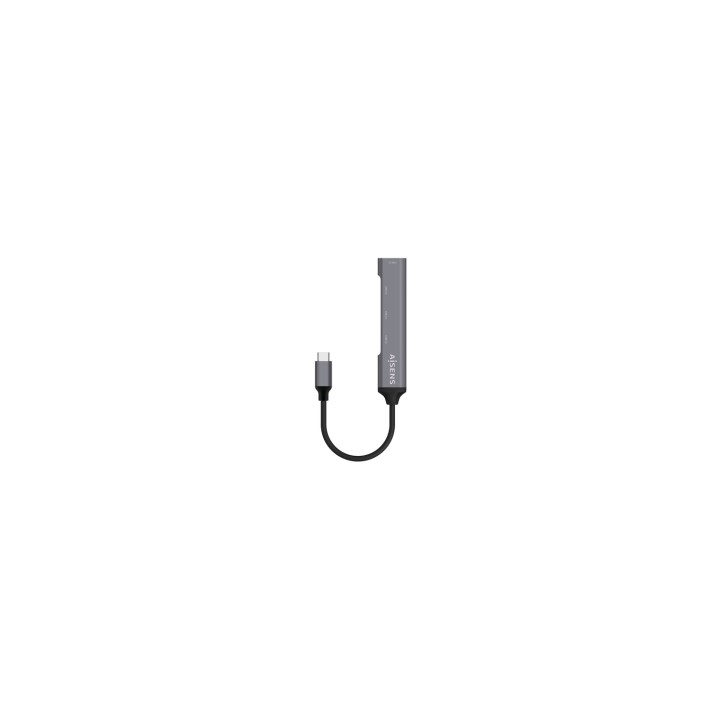 AISENS Hub USB 3.1 USB-C, Tipo C/M - 4x Tipo A/H, Gris, 10 cm