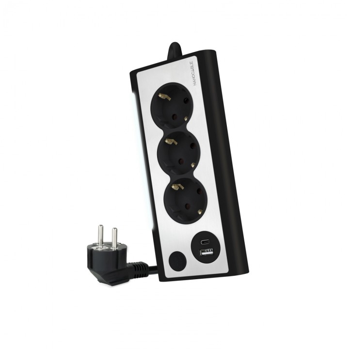 Nanocable Regleta de Sobremesa con 3 Tomas de Tierra y 2 USBÂ´s con Luz, Negro