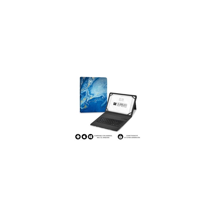 SUBBLIM Funda con Teclado Keytab Pro BT Trendy Marmol Azul