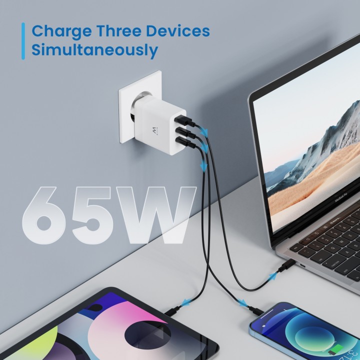 Ewent EW1323 Cargador de Pared USB-C/USB-A Quick Charge 3.0 65W