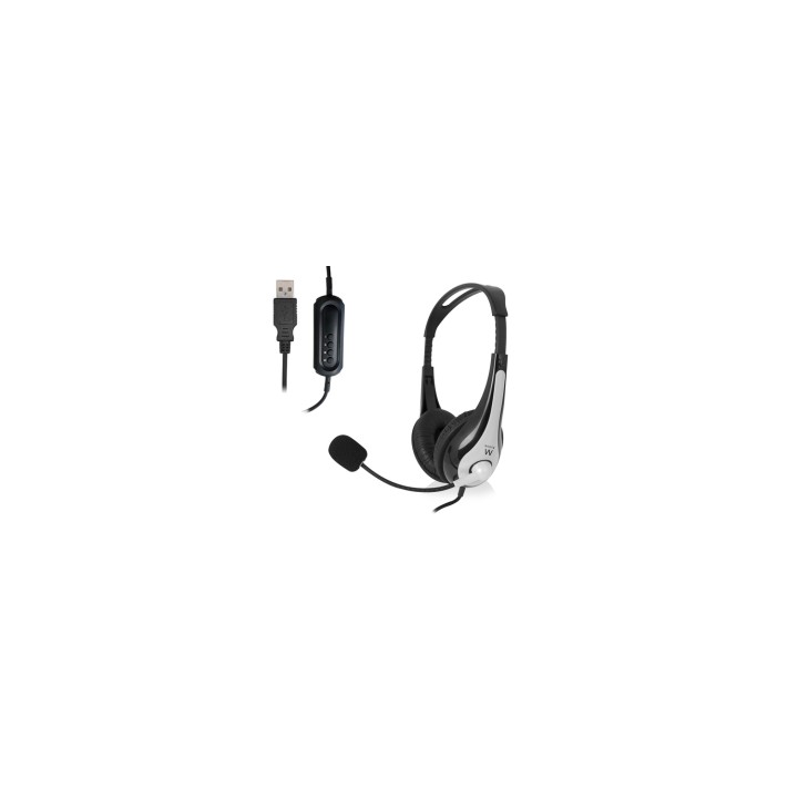 Ewent EW3565 auricular y casco Auriculares Alámbrico Diadema Llamadas/Música USB tipo A Negro, Blanco