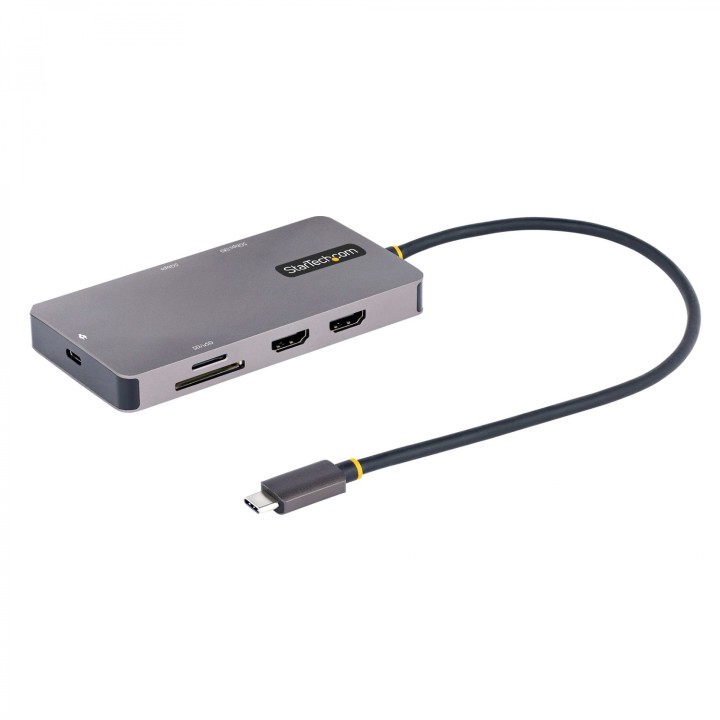 StarTech.com Adaptador Multipuertos USB C 2x HDMI 4K 60Hz, Hub USB-A 3.1 2Pt 5Gbps, PD 100W, GbE, SD/MicroSD, Cable de 30cm,
