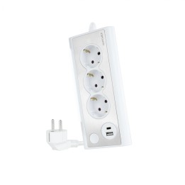 Nanocable Regleta de Sobremesa con 3 Tomas de Tierra y 2 USBÂ´s con Luz, Blanco