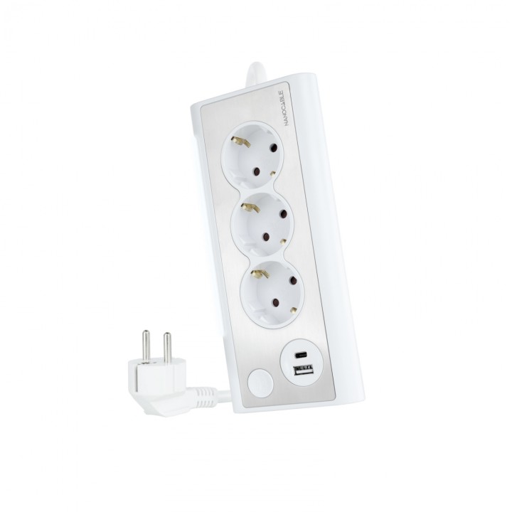 Nanocable Regleta de Sobremesa con 3 Tomas de Tierra y 2 USBÂ´s con Luz, Blanco