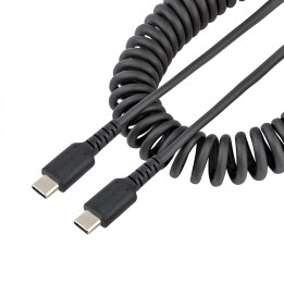 StarTech.com Cable de 50cm de Carga USB C a USB C, Cable USB Tipo C Rizado de Carga Rápida y Servicio Pesado, Cable USB 2.0