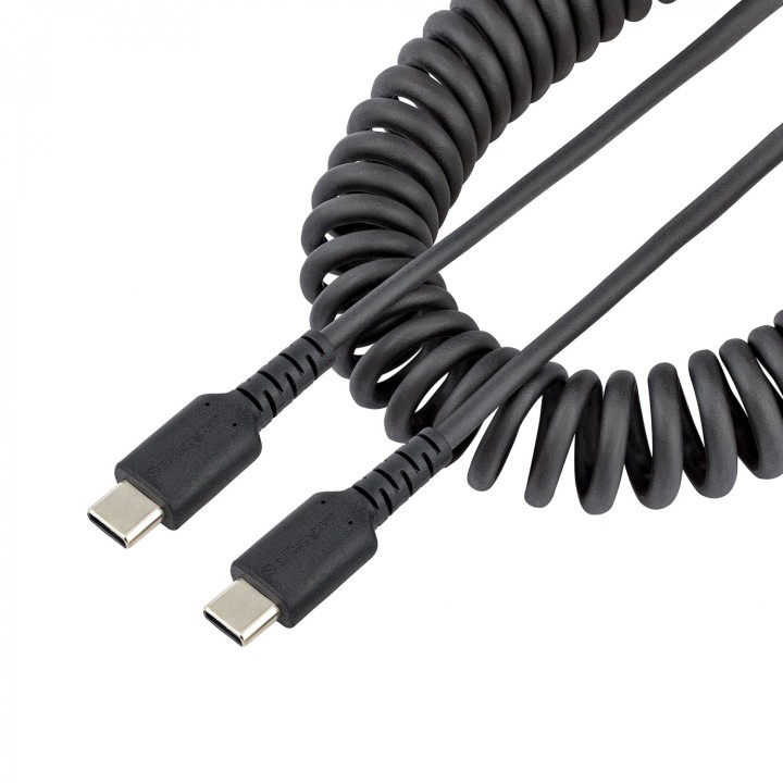 StarTech.com Cable de 50cm de Carga USB C a USB C, Cable USB Tipo C Rizado de Carga Rápida y Servicio Pesado, Cable USB 2.0