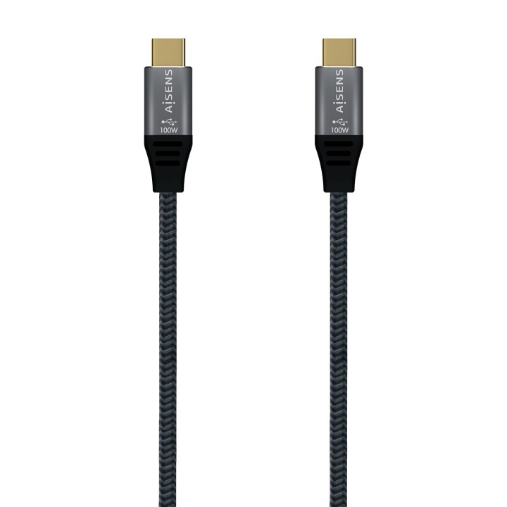 AISENS Cable USB 2.0 Aluminio 5A 100W E-Mark, USB-C/M-USB-C/M, Gris, 2.0M