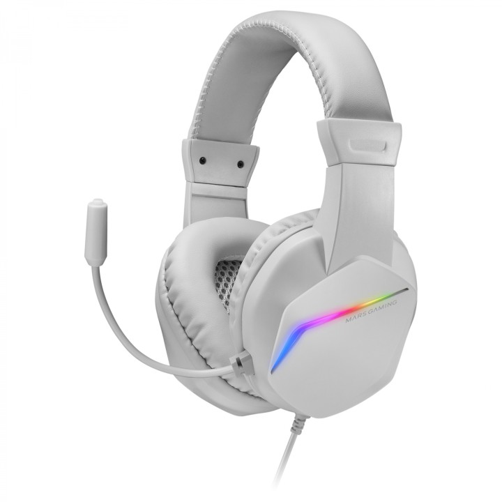 Mars Gaming MH122 Blanco, Cascos Gaming FRGB Over Ear con Micrófono, Sonido HiFi, Cancelación de Sonido, Ultraligeros, PS4 PS5