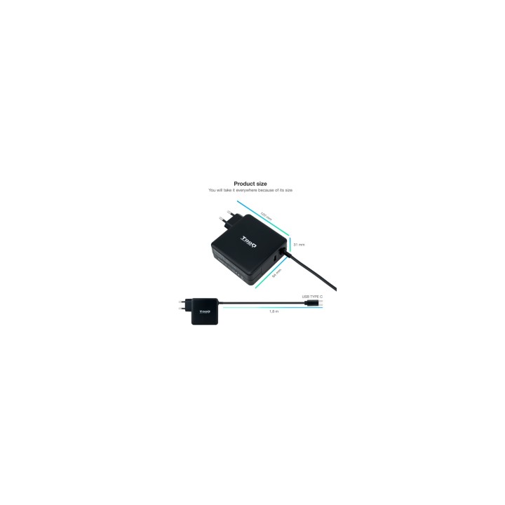 TooQ TQLC-USBC90PD adaptador e inversor de corriente Auto 90 W Negro