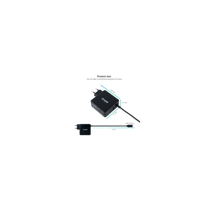 TooQ TQLC-USBC65PD adaptador e inversor de corriente Interior 65 W Negro