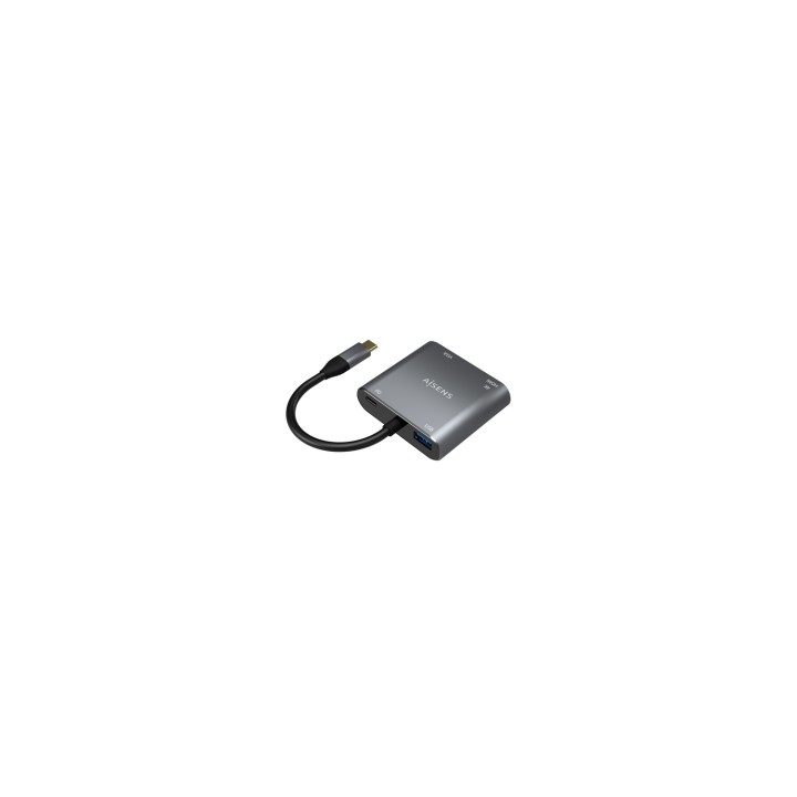 AISENS Conversor USB-C a VGA/HDMI 4K/USB3.0/USB-C PD, USB-C/M-VGA/H-HDMI/H-USB-A/H-USB-C/H, Gris, 15CM
