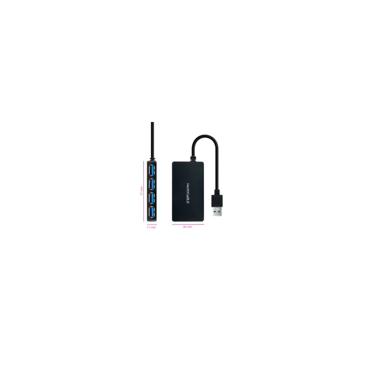 Nanocable Hub USB 3.0 con 4 Puertos de USB 3.0, USB-A/M-USB 3.0/H, Negro, 15 cm