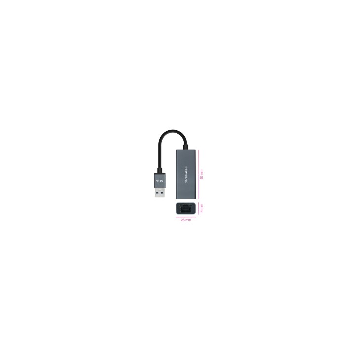 Nanocable Conversor USB 3.0 a Ethernet Gigabit 10/100/1000 Mbps, Aluminio, Gris, 15 cm
