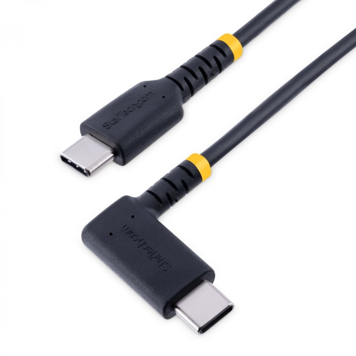 StarTech.com Cable 30cm USB C Acodado - en Íngulo Recto - PD 60W - 3A - Cable USB-C de Carga Rápida - de Alta Resistencia -