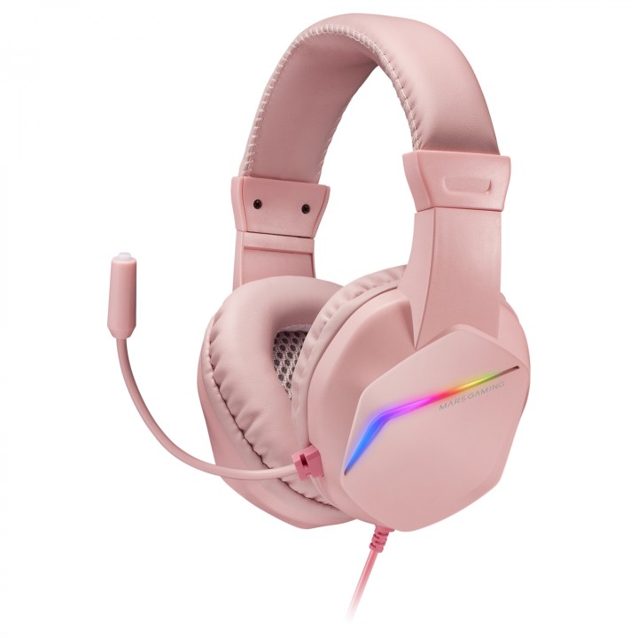 Mars Gaming MH122 Rosa, Cascos Gaming FRGB Over Ear con Micrófono, Sonido HiFi, Cancelación de Sonido, Ultraligeros, PS4 PS5