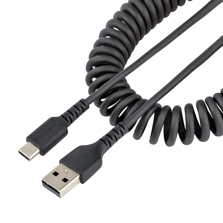 StarTech.com Cable de 1m de Carga USB A a USB C, Cable USB Tipo C Rizado de Carga Rápida y Servicio Pesado, Cable USB 2.0 A a
