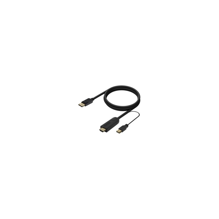 AISENS Cable Conversor Activo HDMI 2.0 + USB Alim. a DISPLAYPORT V1.2, HDMI/M-USB/M-DP/M, Negro, 1.8M