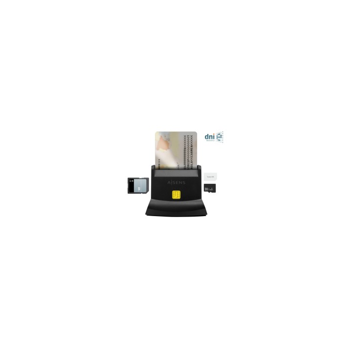 AISENS Lector De Tarjeta Dni Con Lector De Tarjetas SIM, SD, Micro SD, MMC, RS-MMC, MMC Micro, USB-C, Negro