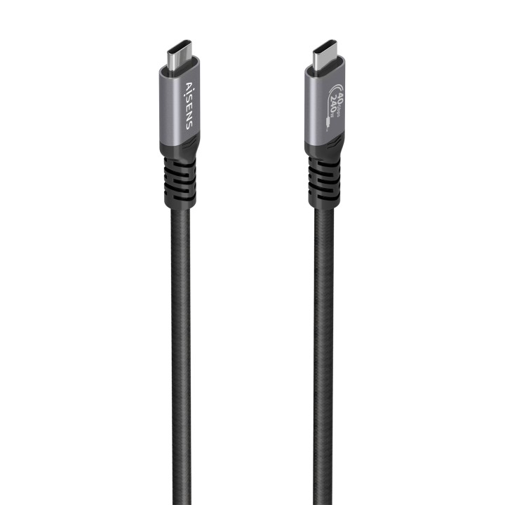 AISENS Cable USB4 Gen3x2 Aluminio 40Gbps 8K@60Hz 5A 48V 240W E-Mark, Tipo USB-C/M-USB-C/M, Negro, 2.0m