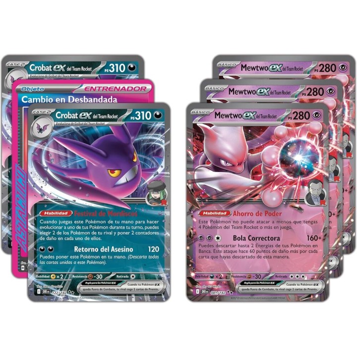 Blister cartas League Battle Deck Team Rockets Mewtwo Ex Pokemon Latino