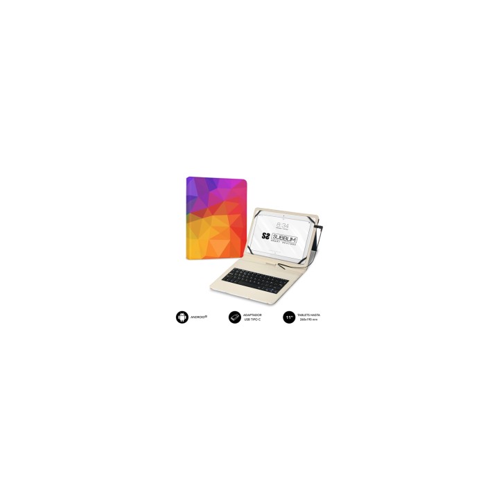 SUBBLIM FUNDA + TECLADO TABLET KEYTAB USB TRIANGULOS Multicolor MicroUSB QWERTY Español
