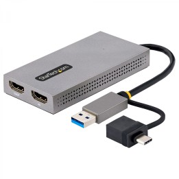 StarTech.com Adaptador de USB a HDMI Doble, USB A/C a 2 Pantallas HDMI (1x 4K30Hz, 1x 1080p), Dongle Integrado USB-A a C, Cable