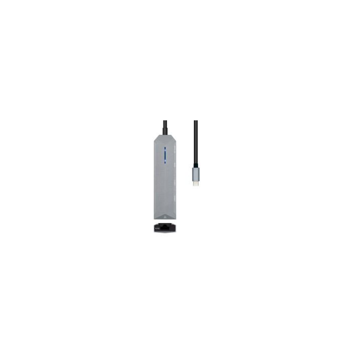 AISENS USB-C dock 5 en 1, USB-C a 1xHDMI, 1xRJ45, 2xUSB, 1xPD, Gris, 15 cm