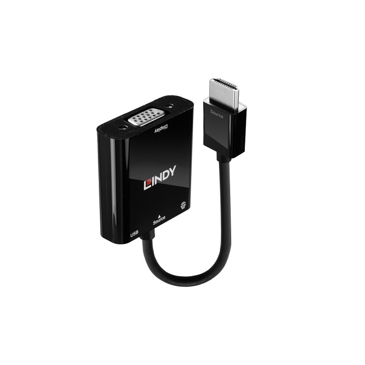 Lindy 38285 adaptador de cable de vÍ­deo 0,1 m HDMI tipo A (Estándar) VGA (D-Sub) Negro