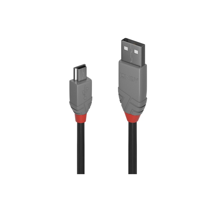 Lindy 36723 cable USB 2 m USB 2.0 USB A Mini-USB B Negro, Gris