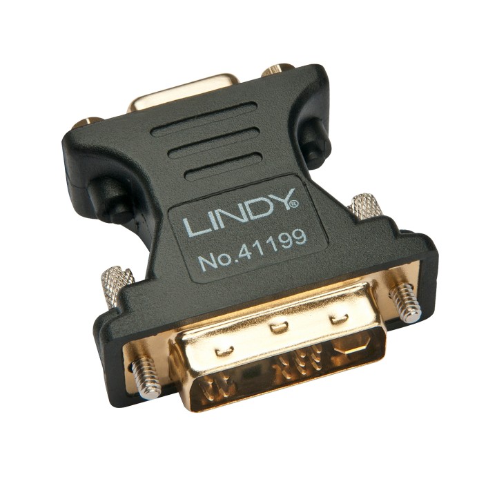 Lindy 41199 cambiador de género para cable VGA DVI-I Negro, Oro