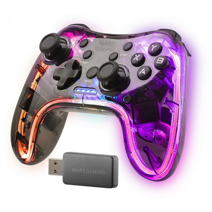 Mars Gaming MGP-24 Gamepad Inalámbrico 2.4GPRO Neon RGB Vibración Háptica Dual Joysticks Analógicos Mando para PC PS3 PS4 PS5