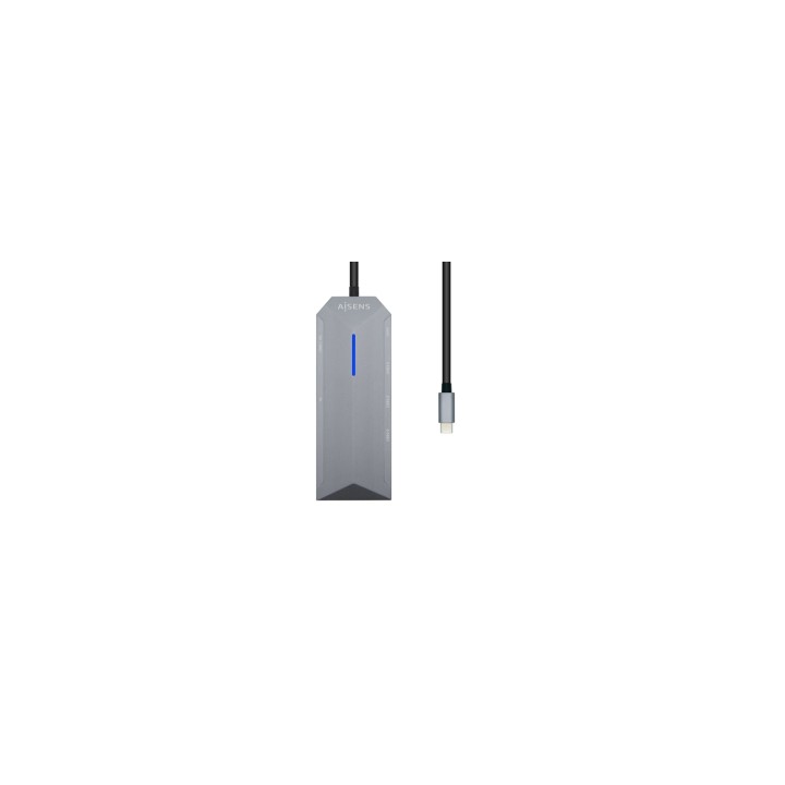 AISENS USB-C dock 8 en 1, USB-C a 1xHDMI, 1xRJ45, 3xUSB, 1xPD, 1xSD, 1xMicroSD, Gris, 15 cm