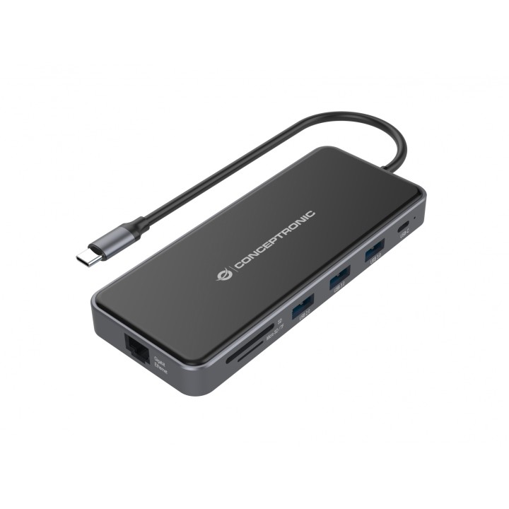 Conceptronic DONN15G base para portátil y replicador de puertos Alámbrico USB 3.2 Gen 1 (3.1 Gen 1) Type-C Gris