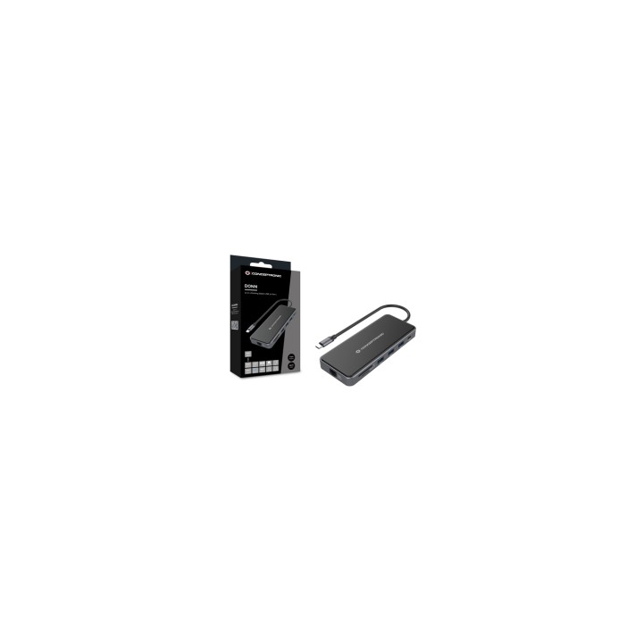 Conceptronic DONN15G base para portátil y replicador de puertos Alámbrico USB 3.2 Gen 1 (3.1 Gen 1) Type-C Gris