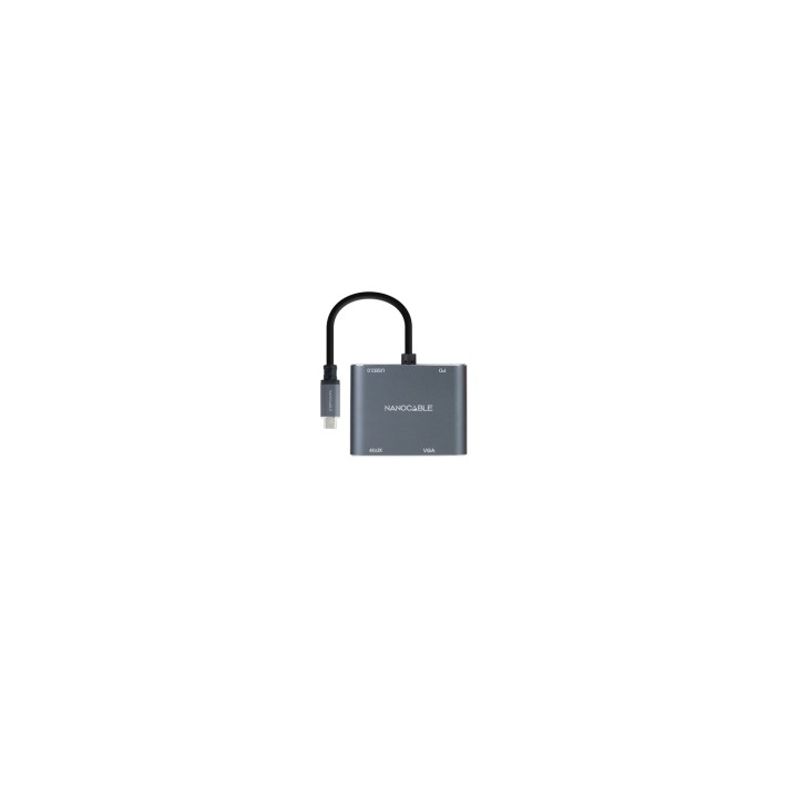 Nanocable Conversor USB-C a HDMI/VGA/USB3.0/PD 15 cm, Gris