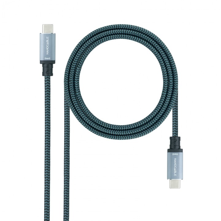 Nanocable Cable USB 3.1 Gen2 10Gbps 5A, 4K/60Hz, USB-C/M-USB-C/M, Gris/Negro, 1 m