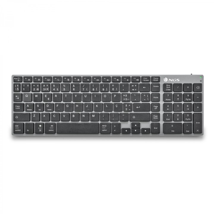 NGS FORTUNE-BT, QWERTY, PT teclado Bluetooth Portugués Negro, Plata