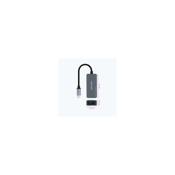 Nanocable Conversor USB-C 3.2 GEN1 a Ethernet 2.5G, Aluminio, Gris, 15 cm