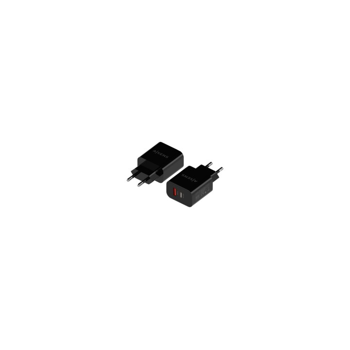 AISENS Cargador 20W, 1xUSB-C PD3.0, 1xUSB-A QC3.0, Negro
