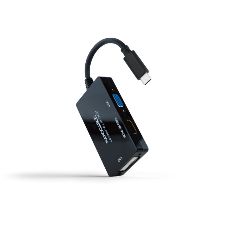 Nanocable 10.16.4301-ALL adaptador de cable de vÍ­deo 0,2 m USB Tipo C DVI-D + VGA (D-Sub) + HDMI Negro