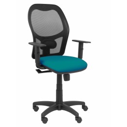 Silla Alocén malla negra asiento bali verde petróleo brazos regulables