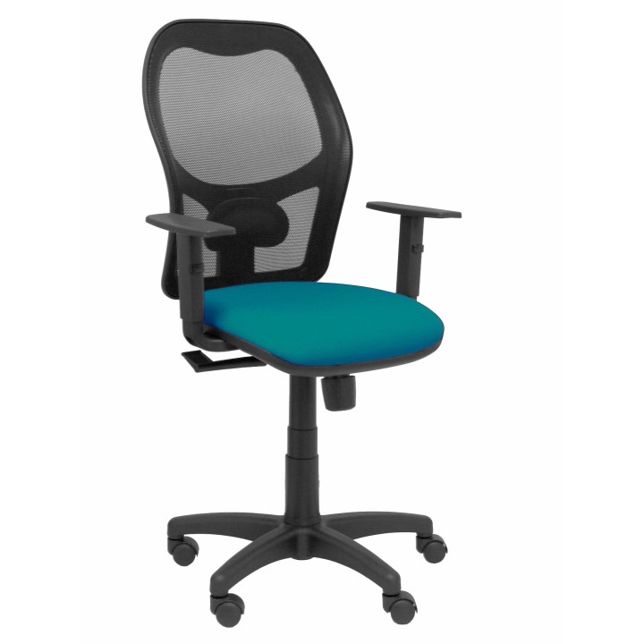 Silla Alocén malla negra asiento bali verde petróleo brazos regulables