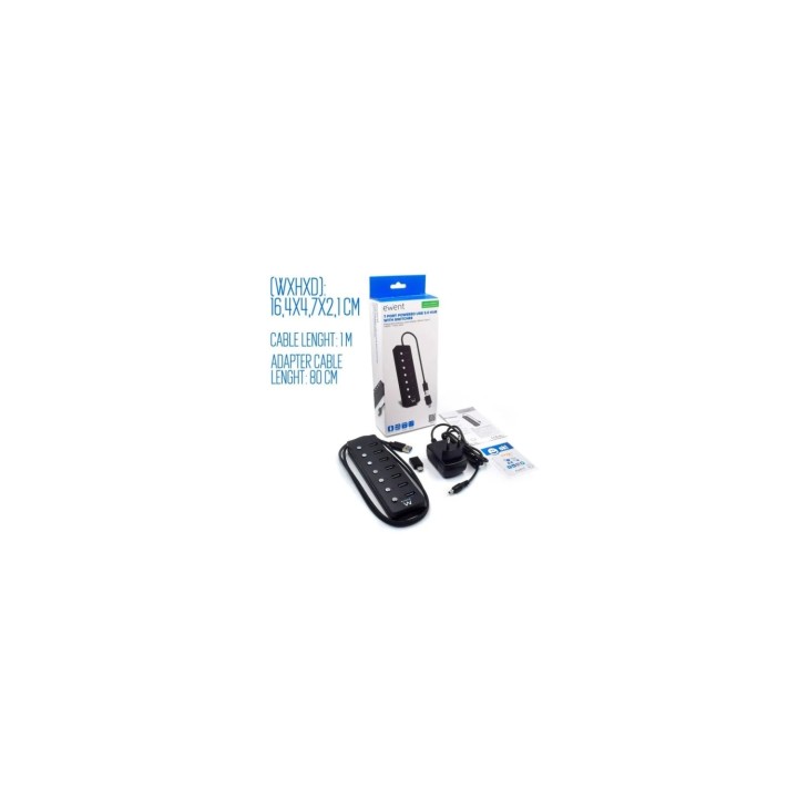 Ewent EW1147 hub de interfaz USB 3.2 Gen 1 (3.1 Gen 1) Type-A 5000 Mbit/s Negro