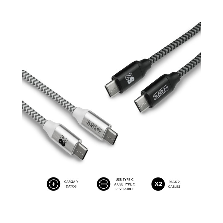 SUBBLIM PACK 2 CABLES USB TIPO USB-C A USB-C 1 M BLACK/SILVER
