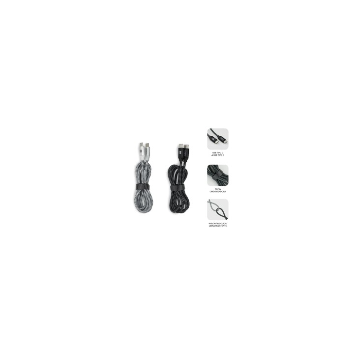 SUBBLIM PACK 2 CABLES USB TIPO USB-C A USB-C 1 M BLACK/SILVER