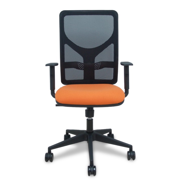 Silla Piqueras y Crespo Motilla malla negra asiento bali naranja brazo regulable ruedas 65mm