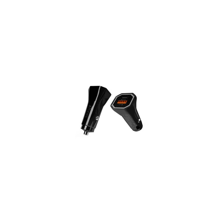 AISENS Cargador de Coche 38W,1XUSB-C PD3.0 20W,1XUSB-A QC3.0 18W, Negro